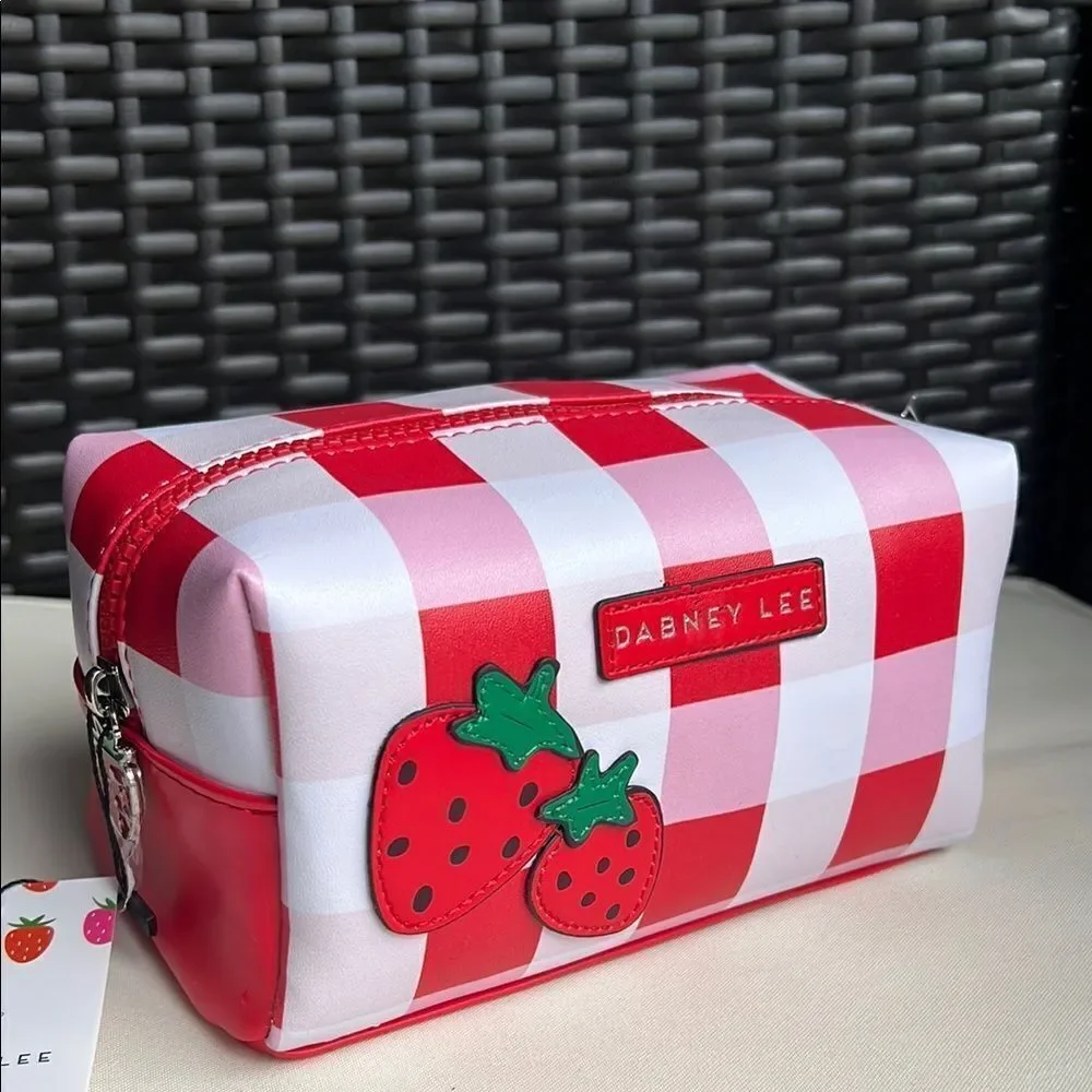 Dabney Lee  Strawberry Red and White Checkered Cosmetic Bag